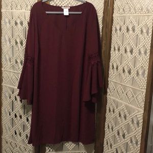 Maroon Bell-Sleeved Dress